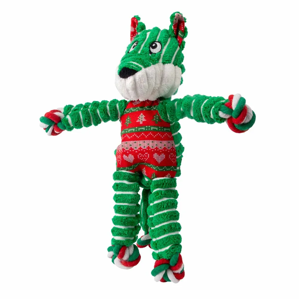 KONG Holiday Floppy Knots Fox S/M - et klassisk plys-hundelegetøj med reb og knuder, pivelyd og juletema.